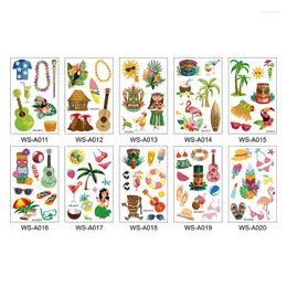 Dekoracja imprezy 10pcs/Set Tropical Hawaiian Tattoo Tattoo ALOHA FLAMINGO Tymczasowe tatuaże Hawaje Luau letnie dostawy