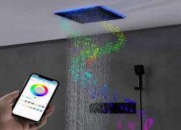 bathroom rain shower head set 400x400mm waterfall misty faucets thermostatic music bathroom set led light89001953190289