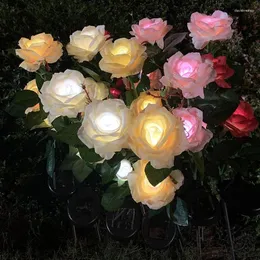 الرؤوس الوردية الأضواء الشمسية ملونة محاكاة زهرة الأرض قابس أرضي مصابيح حديقة مقاومة للماء ديكور الحزب