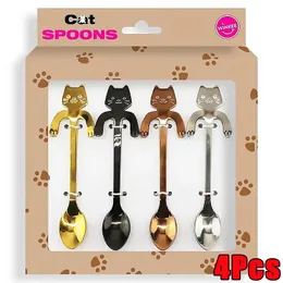 14st Stostless Steel Coffee Spoon Mini Cat Shape Teskoon Dessert Ice Cream Snack Scoop för köksdekoration Tabeller 240422