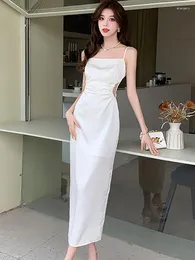 Parti elbiseleri beyaz saten lüks şık elmaslar askı uzun elbise elbisesi 2024 yaz zarif dess kadınlar Koreli Vintage Bodycn Akşam