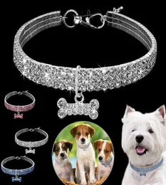 Dog Apparel Crystal 3 Rows Elastic Pet Necklace Chain Cat Collar levererar små smycken Tagga tillbehör4488129