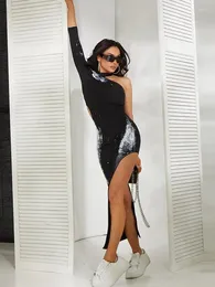 캐주얼 드레스 Gymdolphins 여자 드레스 불규칙한 마른 마른 숄더 배꼽이 중공 된 인쇄 2024 여름 섹시 바디콘
