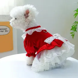 犬のアパレルペットドレス魅力的なプリンセス蝶ネクタイレーストリム小さな犬用のメッシュステッチサマーチワワス