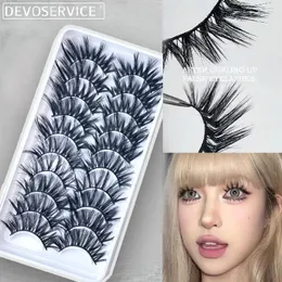 False Eyelashes Devoservice 10 Pairs Bushy 14-19mm 3D Fiber Lashes Long Thick Natural Makeup Extension Wholesale