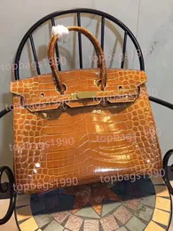 35 cm 30 cm 25 cm Kowskin Alligator Frauen Totes Modedesigner -Umhängetaschen Super weiche Kuhläbner Echte Leder Lady Handtasche Fabrik Großhandel Gold Hardware