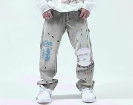 Men039s jeans Eukaaru broderade män streetwear överdimensionerade hiphop mode lösa byxor casual rak denim pojkvän1903284