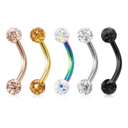 Anéis de língua Stromestone sobrancelha piercing banana anel de bananeira aço inoxidável Brincos de lábios de barra curvados daith helix stud para jóias corporais dro otaq2