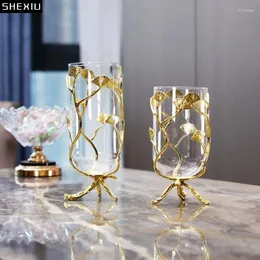 مزهريات Golden Ginkgo Leaf Glass Vase Pots الزهرة المائية الزخرفية الديكور الديكور الأزهار الحديثة ديكور الحديث