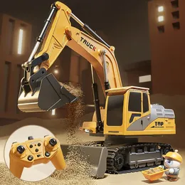 Alloy Remote Control Excavator Toy Car with Lights Sound Effect Electric Excavator Automobile Engineering Vehicle Children Gifts 240430