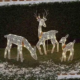 Decorazioni natalizie Iron Art Elk Deer con luci Merry Cristmas Decoration per casa brillante Ornamento del cortile da esterno 2024 Yea Dh41i