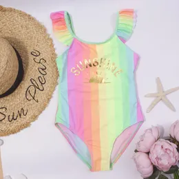 Stampa arcobaleno Summer Baby Kids Girls One Piece Swimsuit Swimwear Girls Hollow Monokini bambini Bambini Swimming Wear Bareding Abito 240430