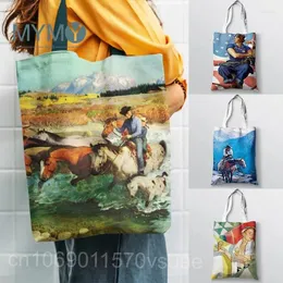 Вечерние сумки ретро -американа на плечо сумку женская сумочка Canvas шоппинг девушки книга Bookbage Женщины большие возможности для путешествий.