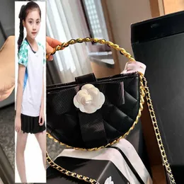 Kids Bags Luxury Brand CC Bag 24C Lady Circle Round Bowknot Camellia Wedding Evening Party Clutch Bag Gold Metal Hardware Matelasse Chain Crossbody Shoulder Cosmeti