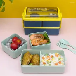 Servis enstaka/dubbellager lunchlåda med gaffel och sked 700/1400 ml måltid plast av löstagbart förvaringsbehållare