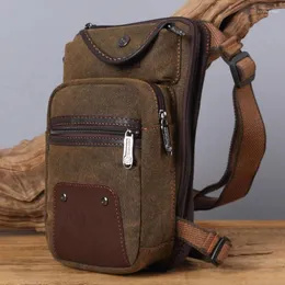 Waist Bags Men Canvas PU Leather Stitching Thigh Leg Drop Bag Travel Riding Cross Body Messenger Shoulder Hip Belt Fanny