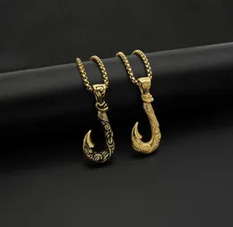 Pendant Necklaces Hip Hop Rock Gold Silver Color Stainless Steel Fish Hook Pendants For Men Rapper Jewelry Drop9592949