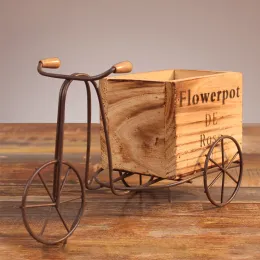 Dekoracje retro kwiat drewniany drewniany rower w kształcie roweru soczystego sadzarki żelaza sztuka kwiat stojak na podwórko dekoracja ogrodu rzemiosła