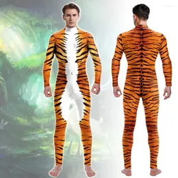 Bühnenverschleiß 2024 Tiger Muster Ein Stück Performance Kleid Kleid für Männer und Frauen, die enge Kleidung tierisch -förmiges Halloween