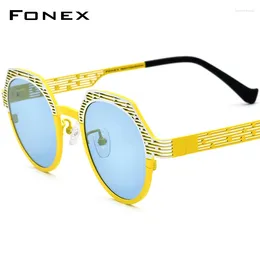 النظارات الشمسية Fonex Pure Titanium استقطاب الرجال 2024 Colorful Retro الأزياء مضلع نظارات الشمس للنساء UV400 ظلال F85815T