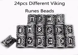 24PCS Top Silber Norse Viking Runes Charms Perlen -Befunde für Armbänder für Halskette Bart oder Haare Wikinger Rune Kits9897096