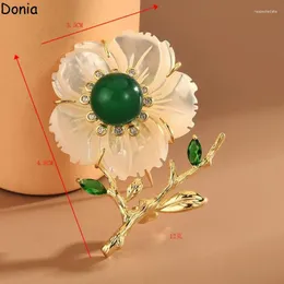 Spille Donia gioielli di gioielli Micro intarsio rame zircone fiore spilla accessori blazer smeraldo per spillo di lusso