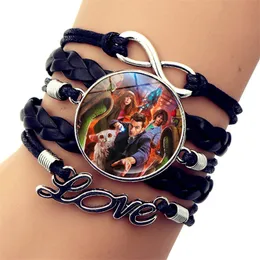 Kids 11colors science fiction fantasy viking hero movie film charaters Glass Cabochon Multilayer Leather Bracelets High Quality Bangles