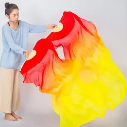 무대웨어 여성 중국 실크 배꼽 댄스 팬 베일 그라디언트 무지개 색상 가벼운 무게 대나무 긴 180cm