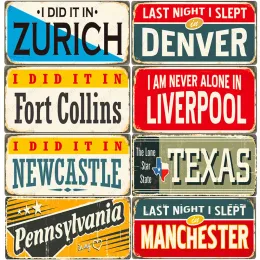 Novel Bar Decor USA Vintage Metal Plate for Car UK Retro Metal Tin Sign Home Garage Texa och Liverpool Plack Famous City Garage Wall Plate Size 30x20cm