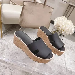 Luxury Designer woman wedge slipper Eze sandal Fashion Beach Shoes Leather Slipper genuine leather brown black white open toe