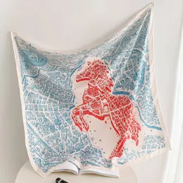 90 cm högt lyxmärke Twill Silk Scarf Women Jump Horse Chains Print Curled fyrkantiga halsdukar Echarpes Foulards Femme Wrap Bandana 240511