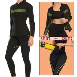 Midje mage Shaper Lazawg Sauna tröja Set Womens Weight Loss Jacket Pants Shaping Shirt Yoga Ling Trimning Pants Midje Sportkläder Set Q240430