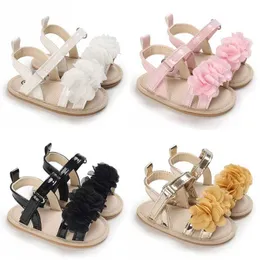 Erste Walkers Säuglingsbaby Schuhe Kleinkind Flats Sandalen Premium weiche Gummi-Sohle-Rutsch-Sommerblumen-Spitze Crib Walker H240504