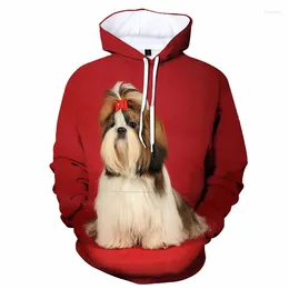 Moletons masculinos Animal shih tzu cachorro capuz de cachorro 3d imprimir animais de estimação fofos crianças moletom fria de manga comprida