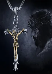سلاسل Crucifix يسوع قطعة قلادة القلادة للرجال نساء الفولاذ المقاوم للصدأ الكاثوليكي الشرير الهيب هوب المجوهرات 3101425