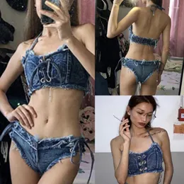 Maiô feminino de roupas de banho feminina para mulheres jeans de moda de verão duas peças Split Swimsuit Sexy Backless