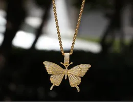 14 -KLK ZŁOTA ZŁOTA Out Butterfly Naszyjnik Mikro Pave Cubic Zirkonia Kolorowe diamenty wiszka motyla 3 mm 24 cali łańcuch liny1595952