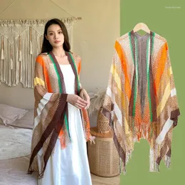 Scarves Colorful Striped Ethnic Style Cloak Shawl Scarf Decoration Fashion Women Cape Shawls Poncho For Sun Precaution