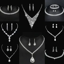 Wertvolles Labor Diamantschmuck Set Sterling Silber Hochzeit Halskette Ohrringe für Frauen Braut Engagement Schmuck Geschenk I11r#