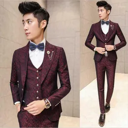 Erkek Suit Blazers Toptan-Moda Markası 2021 Erkekler Günlük Yüksek Kaliteli Jakard Dokunma Takım Erkek Slim Kore tarzı blazer yelek ve 333o