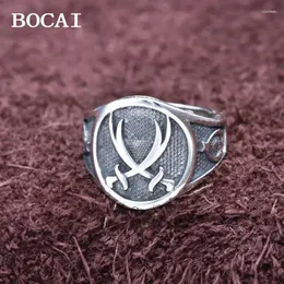 Cluster Rings Bocai S925 Серебряное серебро винтажное панк -этнический стиль арабский двойной лезвие кольцо мужского и женского подарка