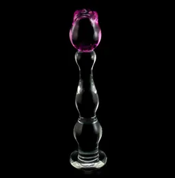 Domi 213 cm Serie di ghiaccio e fuoco Rose Flower Design Glass Donne Dildo Butt Cuggino Plug Anal Pugins Sex Y2004212522677