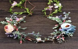 Pink Blue Flower Hair Jewelry Artificial Flower Tiara Hårband Brud Summer Wreath Leaves Garland Hårtillbehör för kvinnor VL3377968