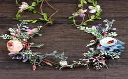 Pink Blue Blume Haar Schmuck künstliche Blume Tiara Haarband Braut Sommerkranz Blätter Girlande Haarzubehör für Frauen Vl3377968