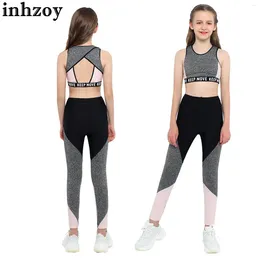 Clothing Sets Kids Girls Yoga Sports Dance Outfit Crop Tank Top With Leggings Pants Set Workout Running Gymnastics Tracksuit Athletic Wear