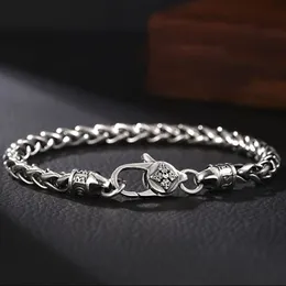 925 Sterling Fashion Silver Vintage Bracelet 18/20/22cm Twist Chain Quatrefoil Lobster Clasp Men Birthday Party Jewelry Gift 240424