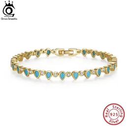 ORSA JEWELS Real 925 Sterling Silver Pear Cut Turquoise Bezel Setting Tennis Bracelet for Women 4A Zircon Jewelry SB181 240423