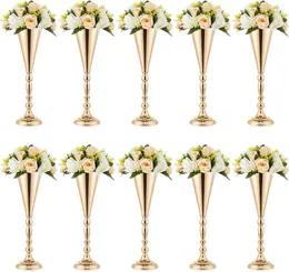 Vases 10 Pcs Gold Metal Wedding Flower Trumpet Vase Table Decorative Centerpiece Artificial Ceremony Party Birthday Event