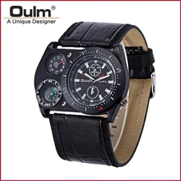 Mens 시계 최고 브랜드 Oulm 패션 가죽 스트랩 러시아 군대 대형 다이얼 일본 Movt Quartz 시계 Montre Homme de Marque Sport Wristwatches 202d