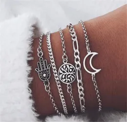 5 PcsSet Fashion Bracelet Silver Hollow Hand Leaves Moon Bangles For Women Jewellery Beach Party Friends Gift1679203